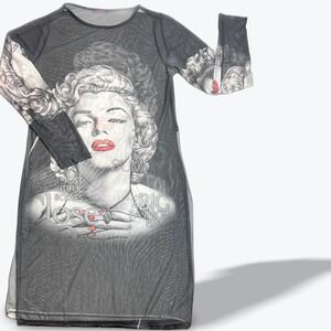 Marilyn Monroe Graphic Mesh Dress Long Sleeve Sexy Y2K Bodycon